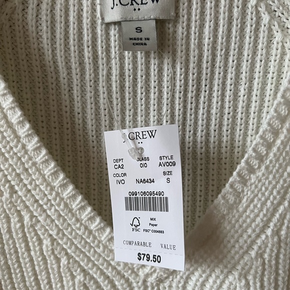 NWT J Crew V Neck Ribbed Cream Sweater Size Small Orig $79 New!!! - Picture 2 of 3